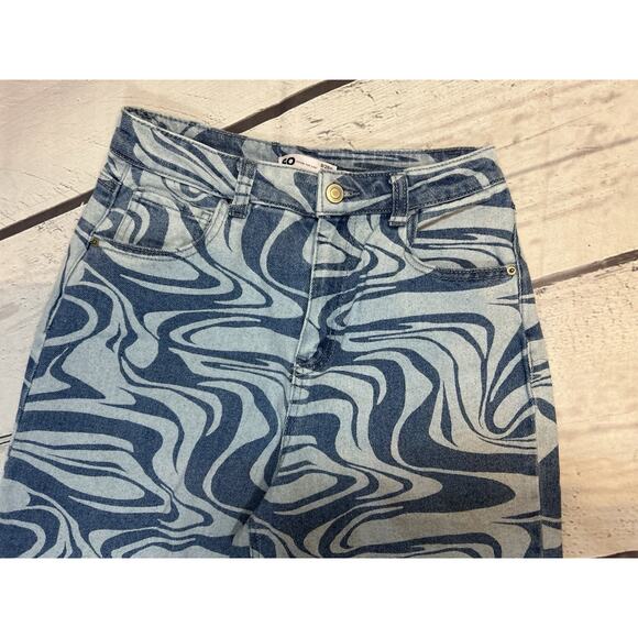 Swirl Print Wide Leg High Rise Jeans 9/29W Blue Denim - Picture 2 of 6